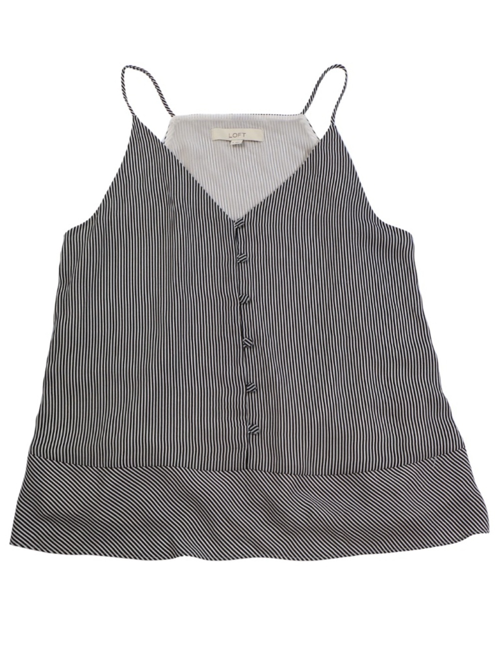 LOFT Black White Striped Button Front Cami Tank Blouse Medium